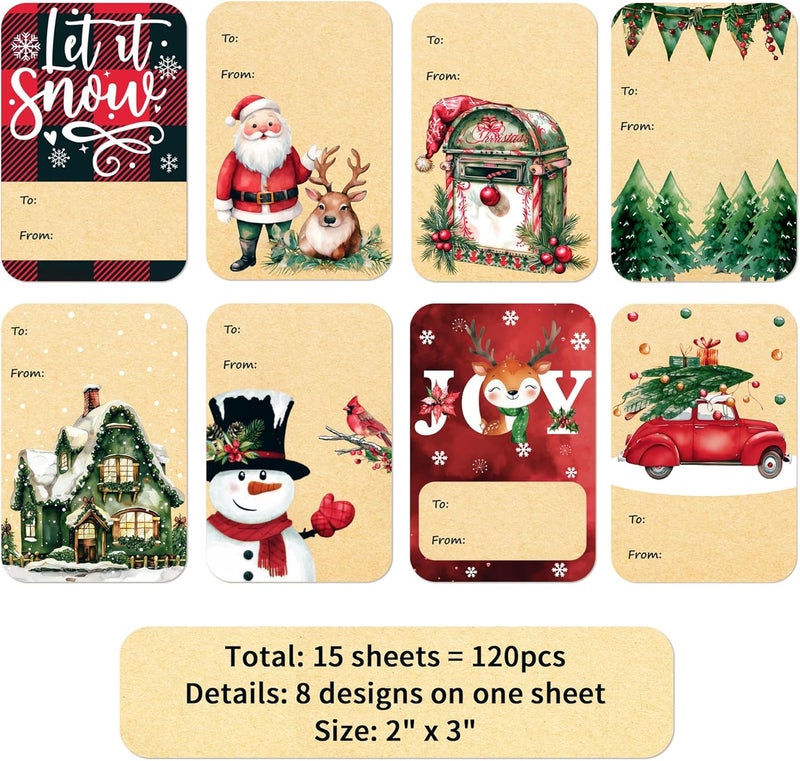 DreamBuilt Christmas Gift Tags, 2"x3" Self Adhesive Gift Stickers, 120 PCS to from Christmas Name Tags, Decorative Stickers for Presents - Image 2
